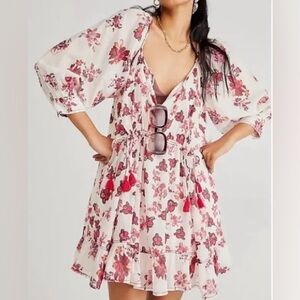 Free People Camella Floral Print Dress Red White Pattern mini dress XS